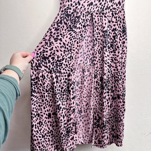 Stillwater Memz Pebbles Pink Cheetah Leopard Print Tiered Leg Slit Maxi Dress XS - Picture 5 of 13